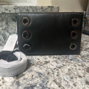 NWT, Hammitt Montana Clutch Small Shoulder Bag in Black Lugano/Gunmetal
